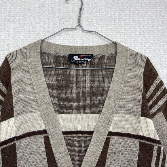 VTG Cooper Wool Blend Cardigan Brown Color block Men S Grandpa 90s Canada Made - Picture 2 of 15